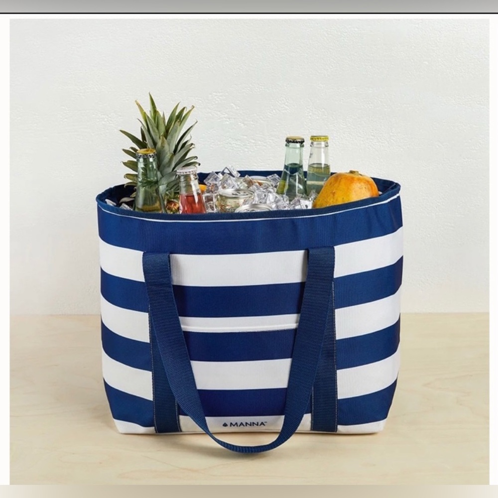 Manna blue awning striped insulated tote bag NIP